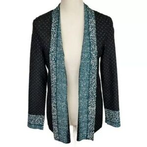 Chico's Traveler Collection Open Jacket Women's Size 2 Dark Jade Crushed Printed